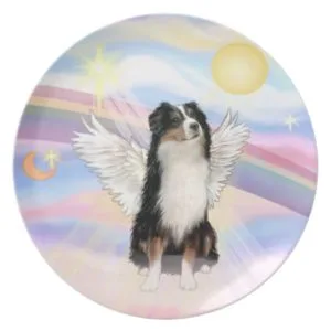 Clouds - Tri Color Australian Shepherd Angel Dinner Plate