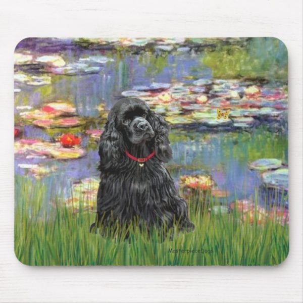 Cocker (black) - Lilies 2 Mouse Pad