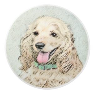Cocker Spaniel Buff Painting - Original Dog Art Ceramic Knob