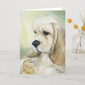"Cocker Spaniel & Chick" Dog Art Greeting Card