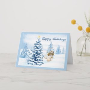 Cocker Spaniel Christmas Card Blue Tree