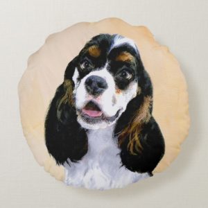 Cocker Spaniel (Parti) Painting - Original Dog Art Round Pillow
