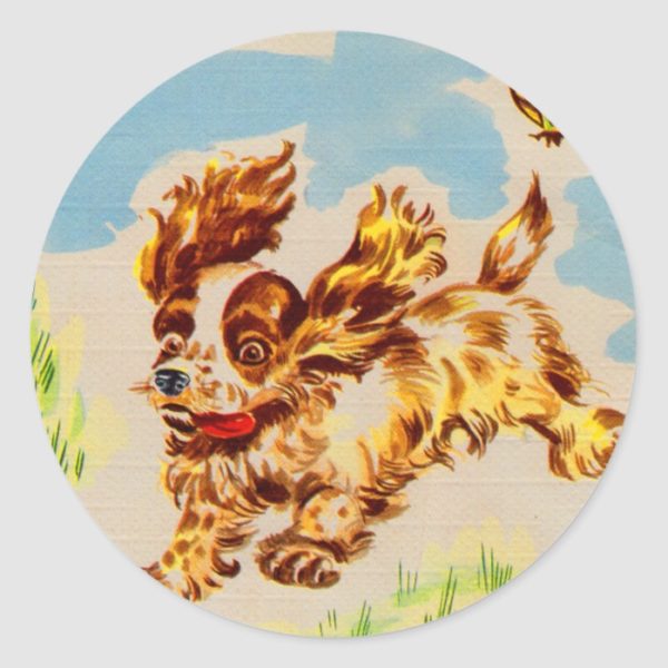 cocker spaniel puppy dog on the run classic round sticker