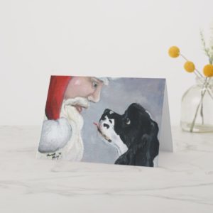 "Cocker Spaniel & Santa" Dog Art Greeting Card