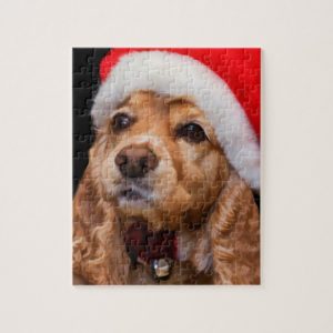 Cocker Spaniel Wearing Santa Hat Jigsaw Puzzle