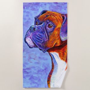 Colorful Brindle Boxer Dog Beach Towel