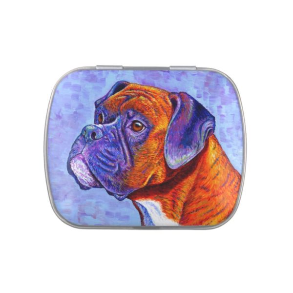 Colorful Brindle Boxer Dog Candy Tin