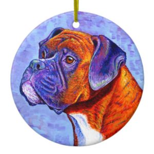 Colorful Brindle Boxer Dog Ceramic Ornament