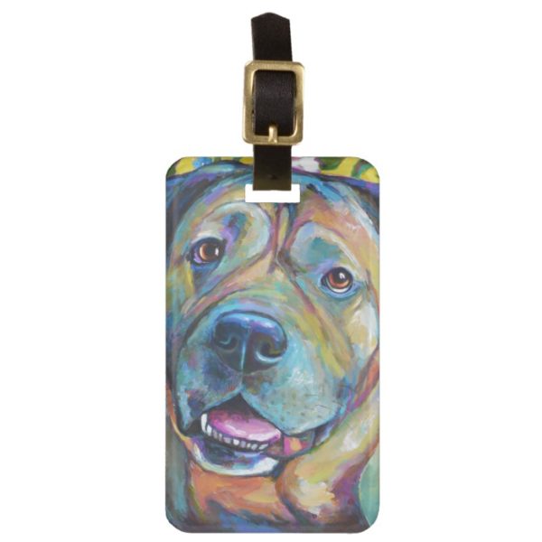 Colorful BULL MASTIFF WITH FLOWERS Luggage Tag