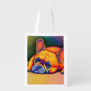 Colorful French Bulldog Grocery Bag