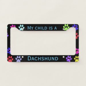Colorful Paw Prints on Black License Plate Frame