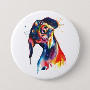 Colorful Watercolor Dachshund Button
