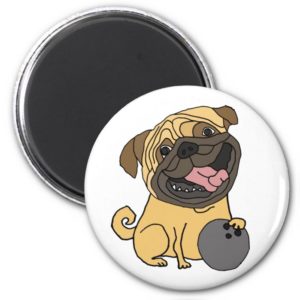 Cool Funny Pug Dog Bowling Cartoon Magnet