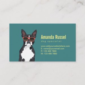 Cool Hipster Black and White Boston Terrier Business Card