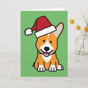 Corgi dog puppy Pembroke Welsh Christmas Santa hat Holiday Card