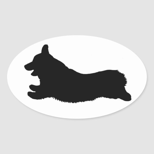 Corgi Silhouette - Running Oval Sticker