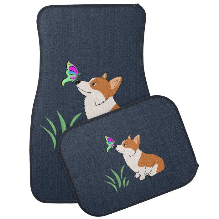 Corgi with Butterfly Car Floor Mat