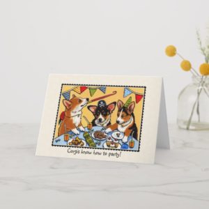 Corgis Party Dog Birthday Greetings Card