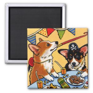 Corgis Party Dog Square Magnet