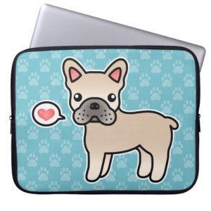 Cream Cartoon French Bulldog Love Laptop Sleeve