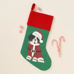 Custom Bernese Mountain Dog Santa Paws Christmas Stocking