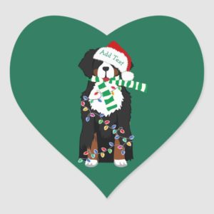 Custom Christmas Bernese Mountain Holiday Dog Heart Sticker
