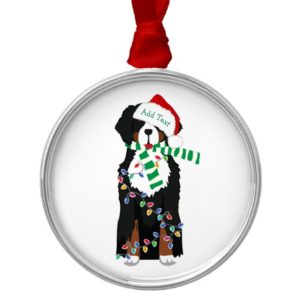 Custom Christmas Bernese Mountain Holiday Dog Metal Ornament
