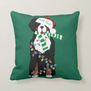 Custom Christmas Bernese Mountain Holiday Dog Throw Pillow