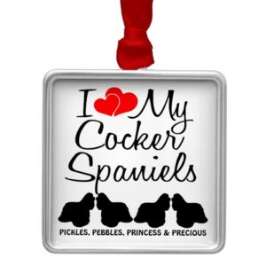 Custom I Love My Four Cocker Spaniels Ornament
