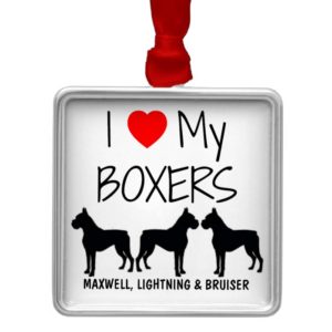 Custom I Love My Three Boxers Metal Ornament