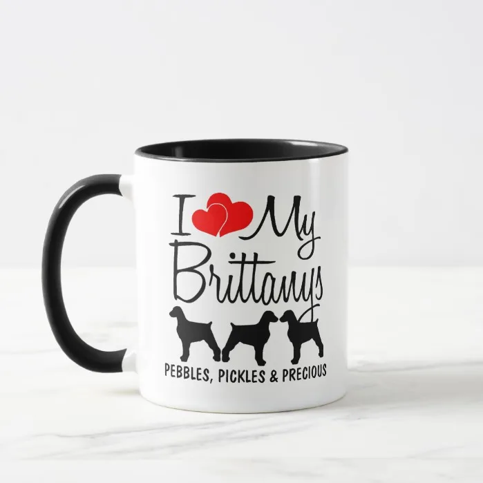Custom I Love My Three Brittanys Dogs Mug