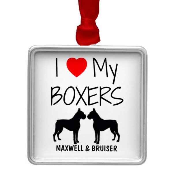 Custom I Love My Two Boxers Metal Ornament
