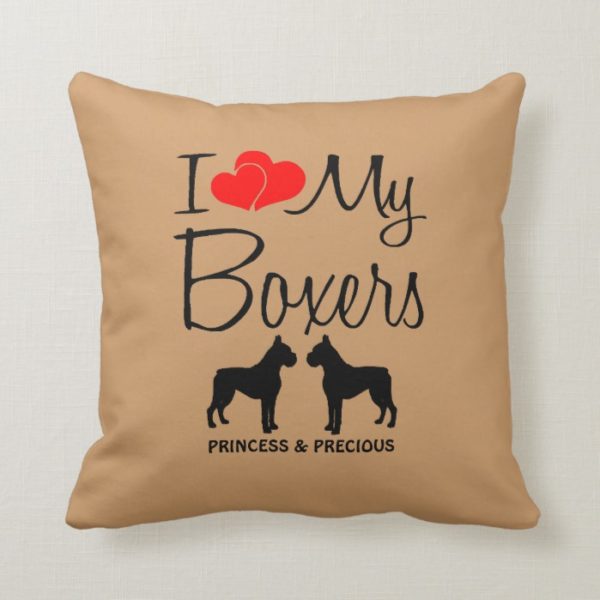 Custom I Love My Two Boxers Throw Pillow
