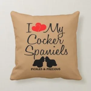 Custom I Love My Two Cocker Spaniels Throw Pillow