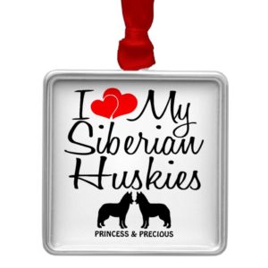 Custom I Love My Two Siberian Huskies Metal Ornament