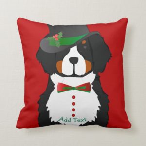 Custom Xmas Bernese Mt Dog Holiday Tuxedo Throw Pillow