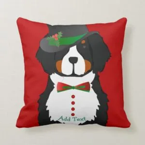 Custom Xmas Bernese Mt Dog Holiday Tuxedo Throw Pillow