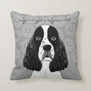 Customize English Springer Spaniel Dog on Gray Throw Pillow