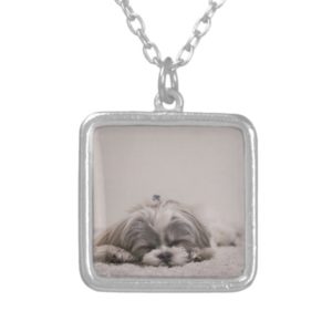 Customized Shih tzu Necklace, Sleeping Dog Silver Plated Necklace