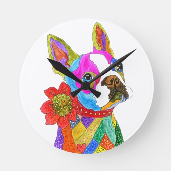 Cute and Colorful Boston Terrier Clock