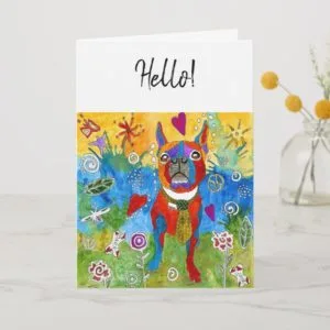 Cute and Colorful Boston Terrier Greeting Card