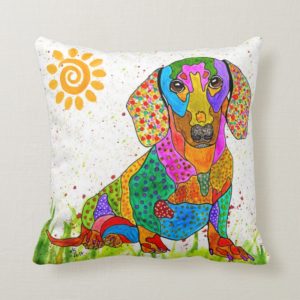 Cute and Colorful Dachshund Throw Pillow