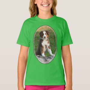 Cute Australian Shepherd Dog Puppy Photo - girl T-Shirt