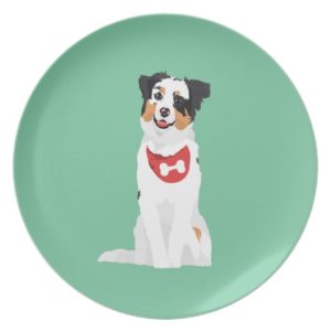 Cute Australian Shepherd Puppy with Red Bandana Dinner Plate