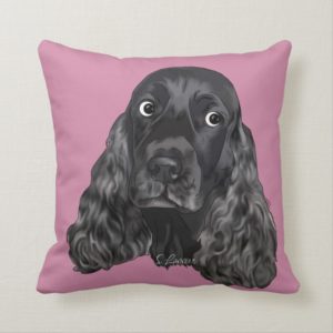 Cute Black Cocker Spaniel Dog Throw Pillow
