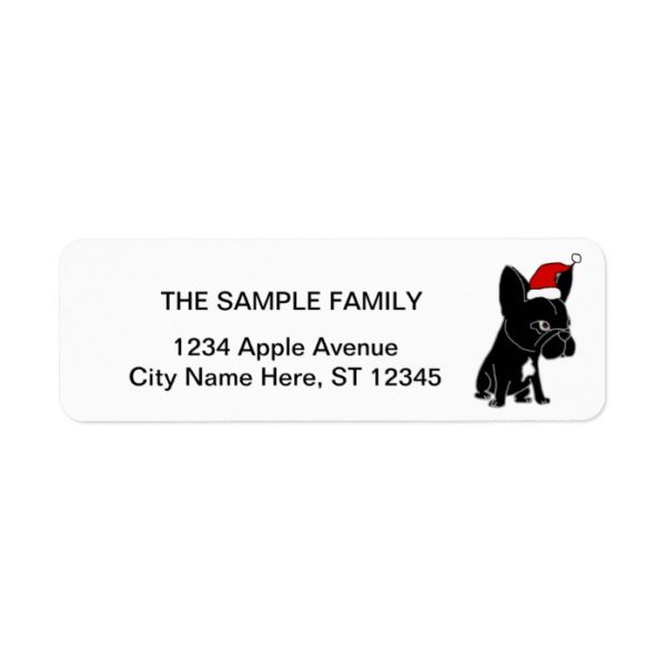 Cute Black French Bulldog in Santa Hat Christmas Label
