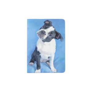 Cute Boston Terrier Puppy Painting Passport Holder