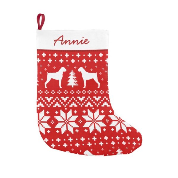 Cute Boxer Dog Silhouettes Holiday Pattern Xmas Small Christmas Stocking