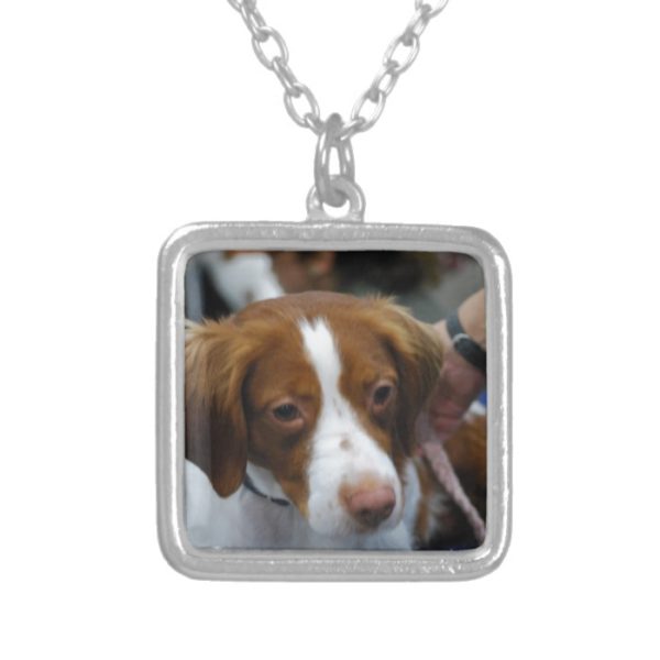 Cute Brittany Spaniel Silver Plated Necklace