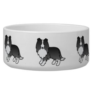 Cute Cartoon Bi-Black Shetland Sheepdog Dogs Bowl